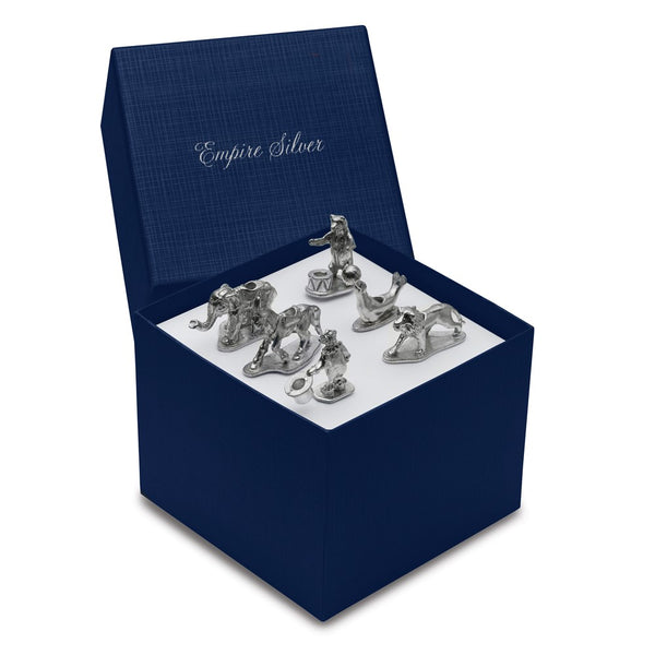 Empire Polished Pewter Set of Six Circus Characters Candleholders