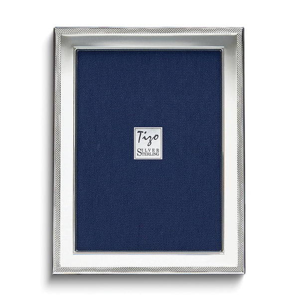 925 Sterling Silver Tarnish Resistant Plain with Mesh Border 5x7 Frame with Finished Wood Back