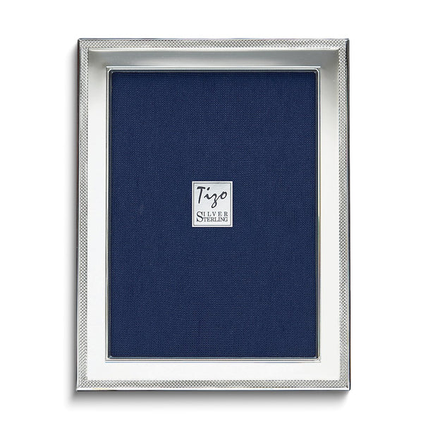 925 Sterling Silver Tarnish Resistant Plain with Mesh Border 7.5x9.5 Frame with Finished Wood Back