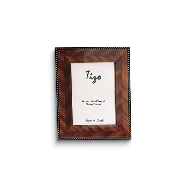 Handcrafted Wood Brown Marquetry 4x6 Photo Frame with Velvet Back