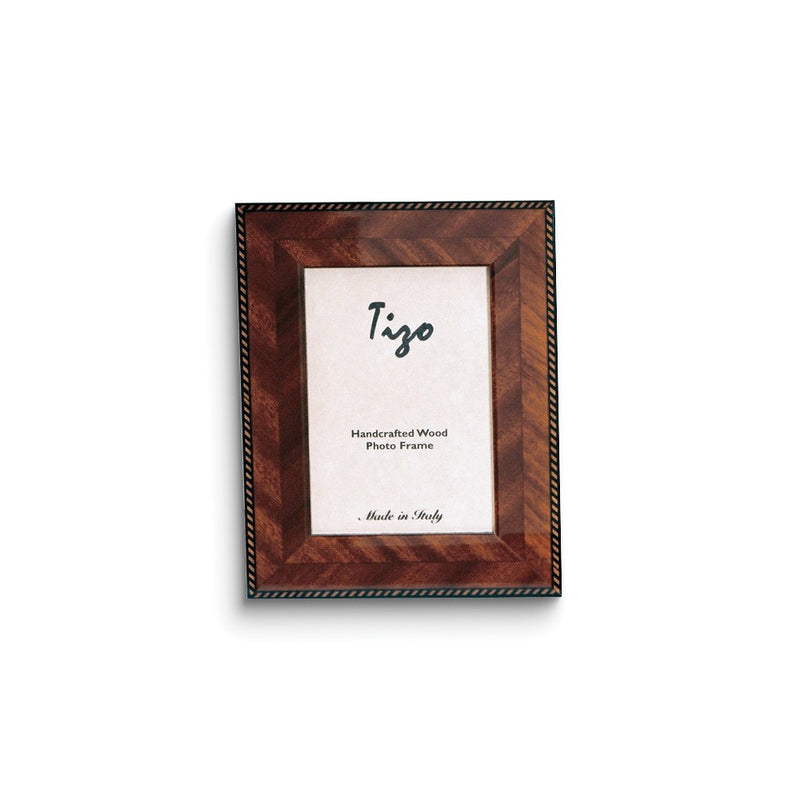 Handcrafted Wood Brown Marquetry 4x6 Photo Frame with Velvet Back