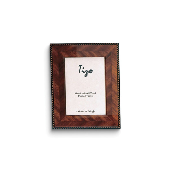Handcrafted Wood Brown Marquetry 5x7 Photo Frame with Velvet Back