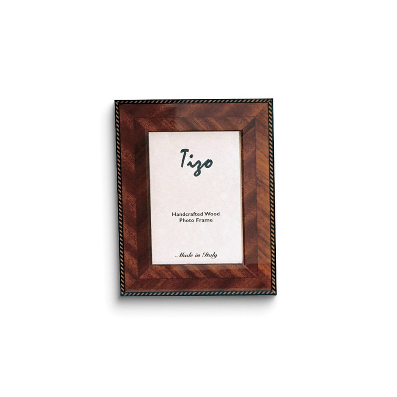 Handcrafted Wood Brown Marquetry 5x7 Photo Frame with Velvet Back