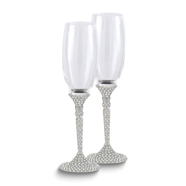 Silver-tone Pave Crystal Glass Toasting Flute Set