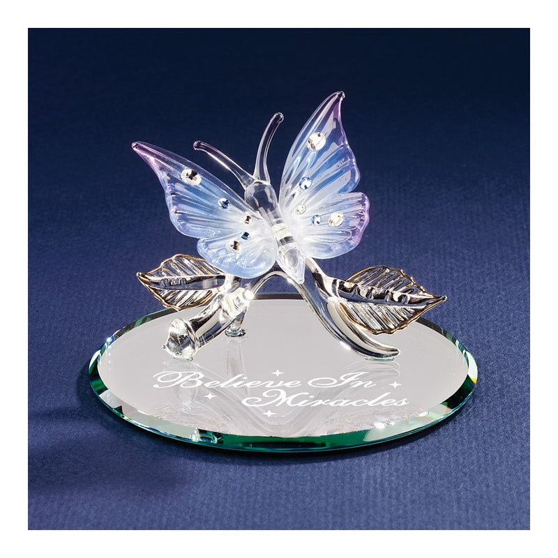 Butterfly BELIEVE IN MIRACLES Handcrafted Glass Figurine