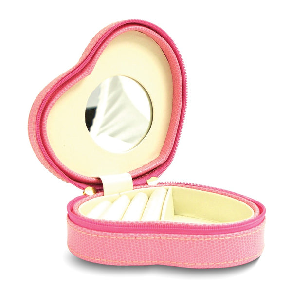 Pink Bonded Leather Heart Jewelry Case