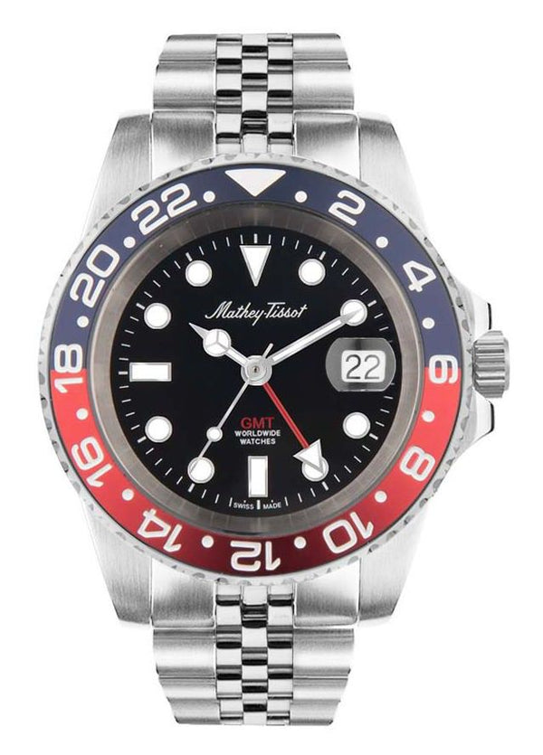 Mathey-Tissot Vintage GMT Stainless Steel Black Dial Quartz H903AR 100M Men's Watch