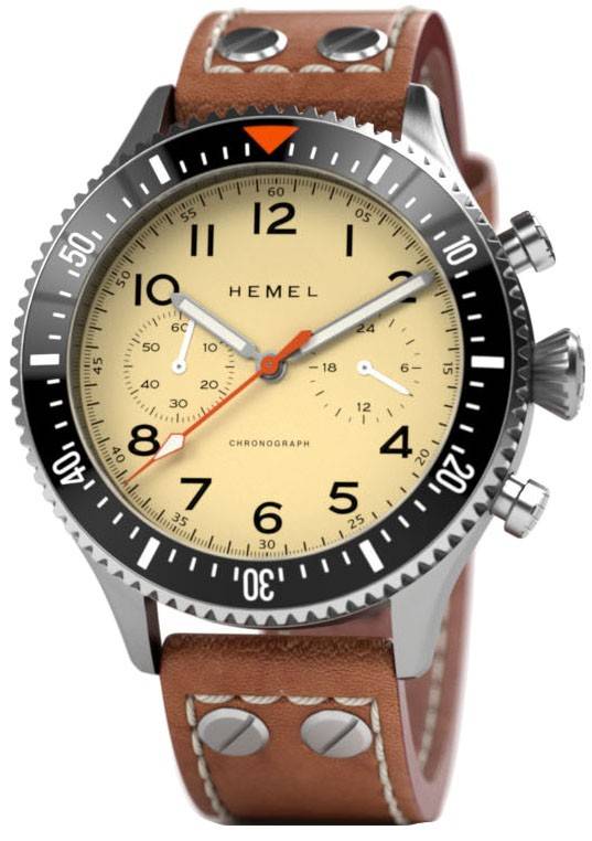 Hemel HFT20 Chronograph Ceramic Bezel Ivory White With Super-LumiNova Dial Quartz HF3IV 100M Men's Watch