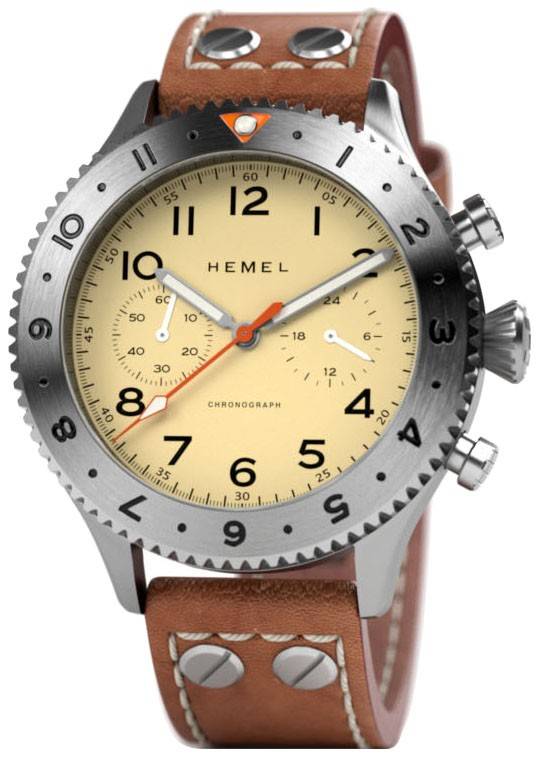 Hemel HFT20 Chronograph GMT Bezel Ivory With Super-LumiNova Dial Quartz HF4IV 100M Men's Watch