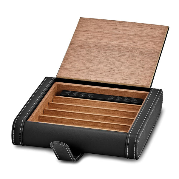 Luxury Giftware Black Polyurethane Cedar-Lined 5-Cigar Travel Case