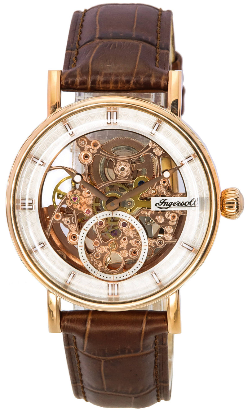 Ingersoll The Herald Leather Strap Rose Gold Skeleton Dial Automatic I00401B Men's Watch