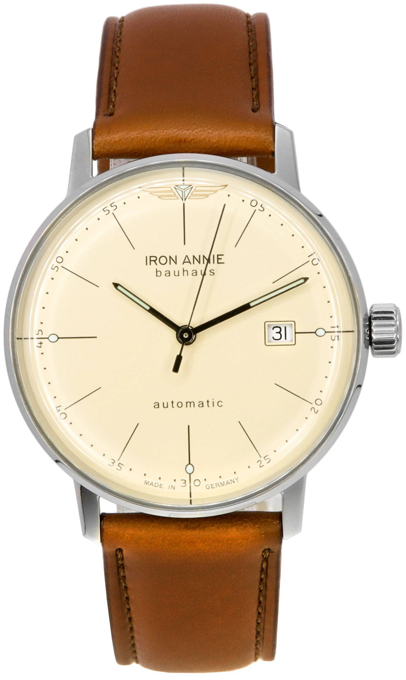 Iron Annie Bauhaus Leather Strap Beige Dial Quartz 50505 Men's Watch