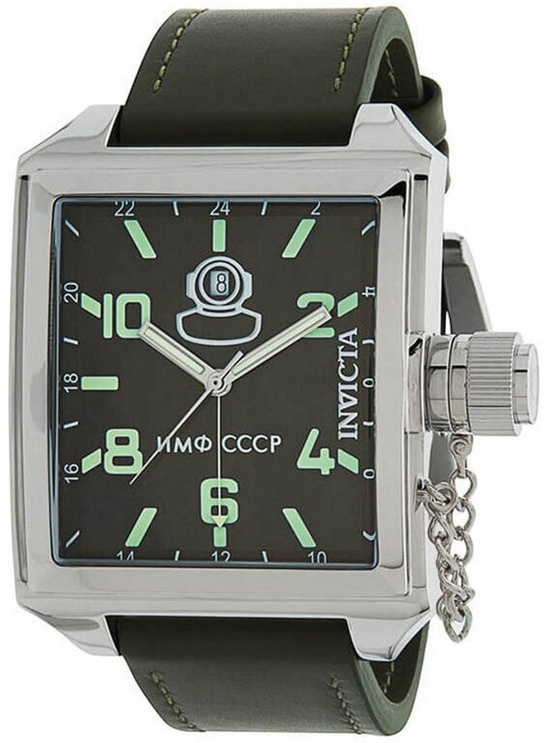 Invicta Russian Diver Green Dial Leather Strap Quartz 33706 100M Men's Watch