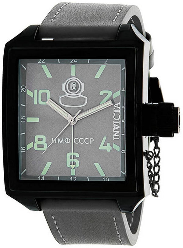 Invicta Russian Diver Grey Dial Leather Strap Quartz 33707 100M Men's Watch
