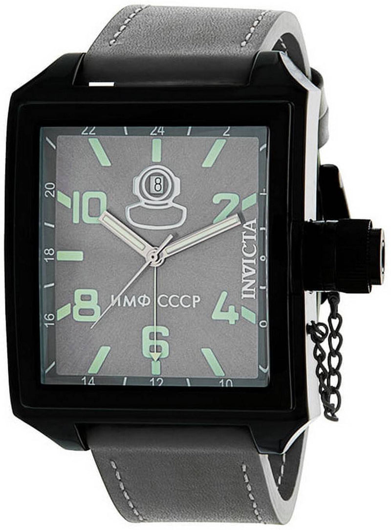 Invicta Russian Diver Grey Dial Leather Strap Quartz 33707 100M Men's Watch