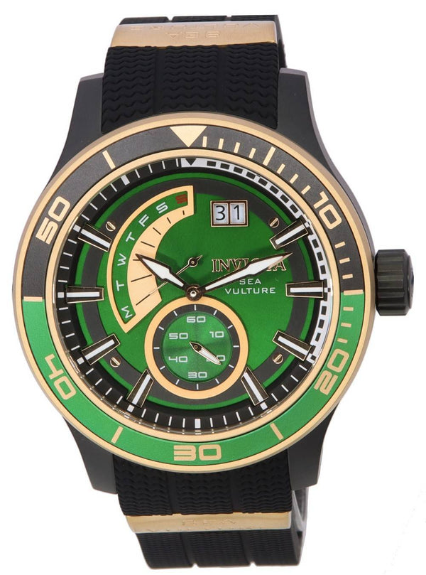 Invicta Sea Vulture Black Silicone Green Dial Quartz 37244 100M Men's Watch