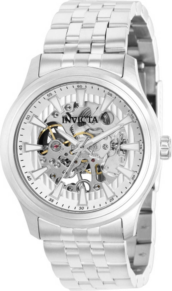 Invicta Vintage Stainless Steel Skeleton Silver Dial Mechanical 37964 100M Men's Watch