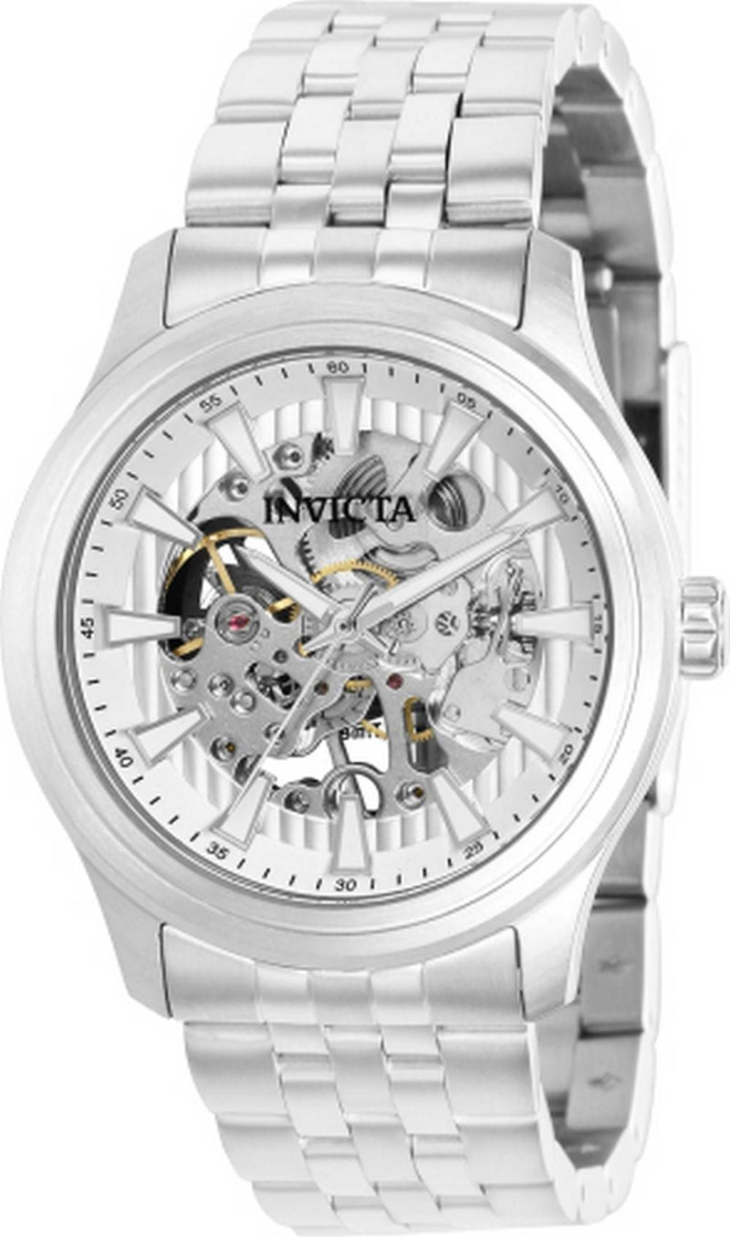 Invicta Vintage Stainless Steel Skeleton Silver Dial Mechanical 37964 100M Men's Watch