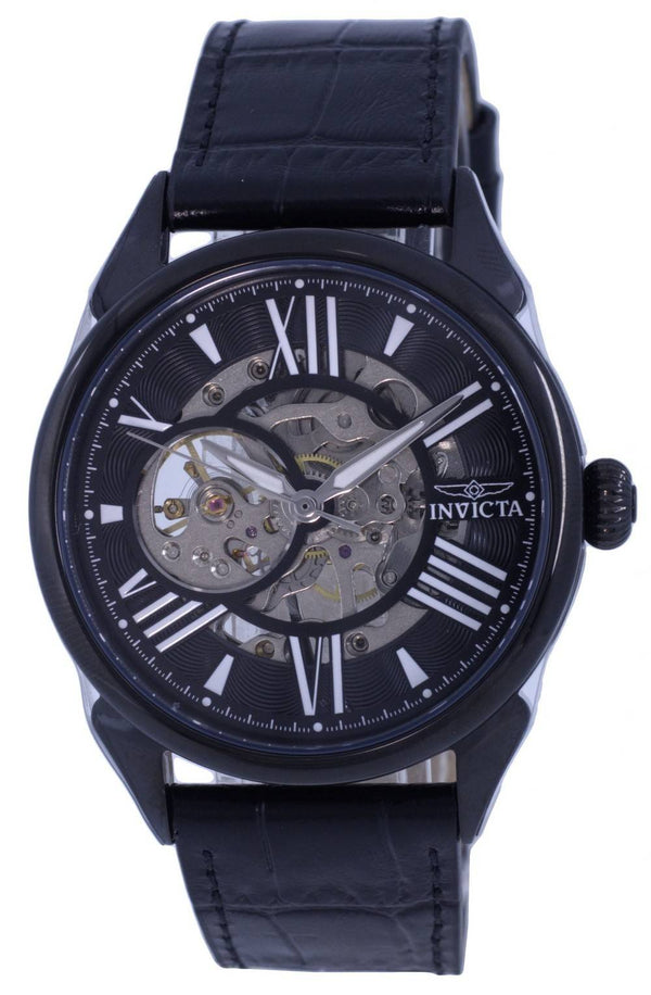 Invicta Vintage Skeleton Leather Black Dial Mechanical 38164 100M Men's Watch
