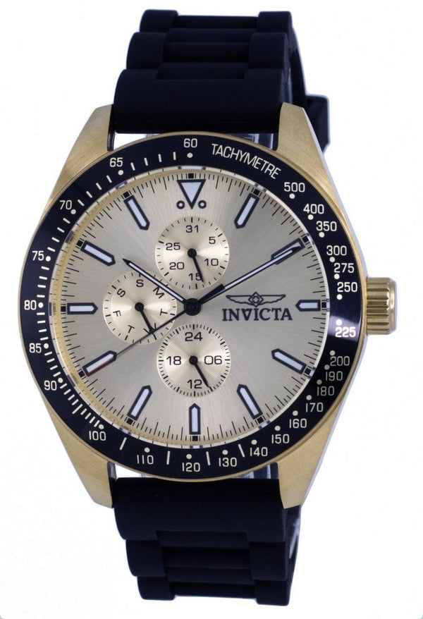 Invicta Aviator Tachymeter Silicon Gold Tone Dial Quartz 38405 100M Men's Watch