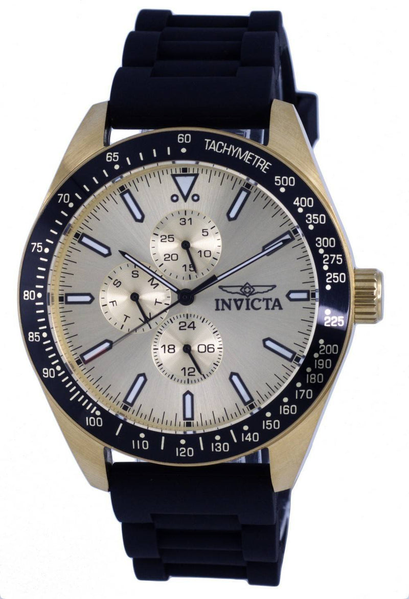 Invicta Aviator Tachymeter Silicon Gold Tone Dial Quartz 38405 100M Men's Watch