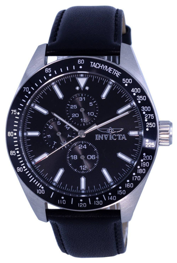 Invicta Aviator Tachymeter Leather Black Dial Quartz 38976 100M Men's Watch