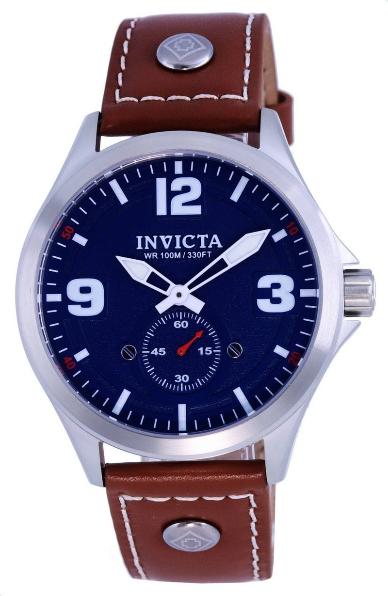 Invicta Aviator Leather Strap Blue Dial Quartz 39185 100M Men's Watch