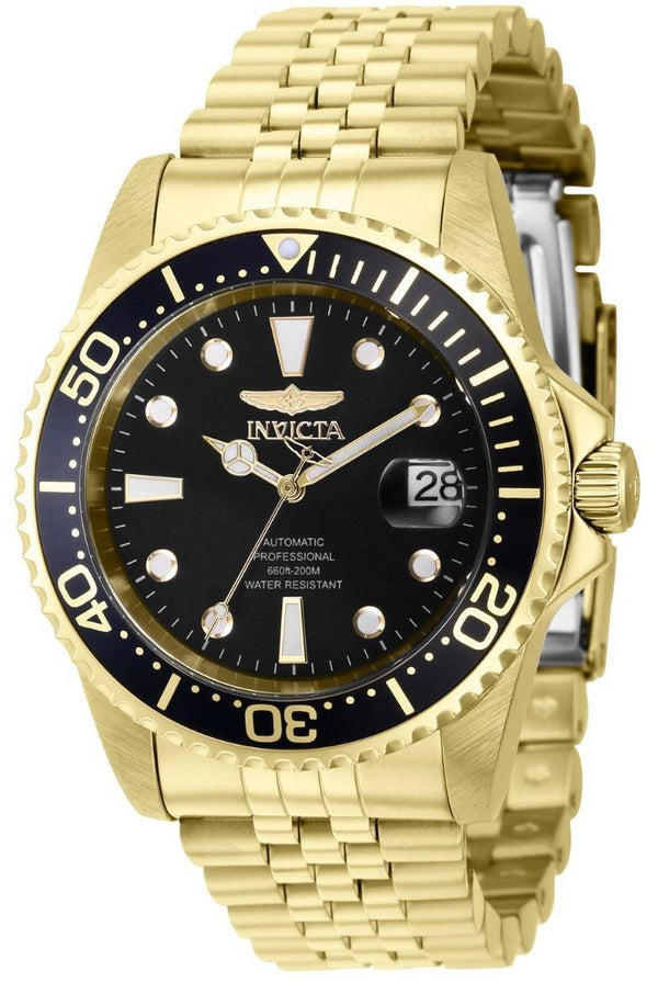 Invicta Pro Diver Professional Gold Tone Stainless Steel Black Dial Automatic Diver's 39348 200M Men's Watch