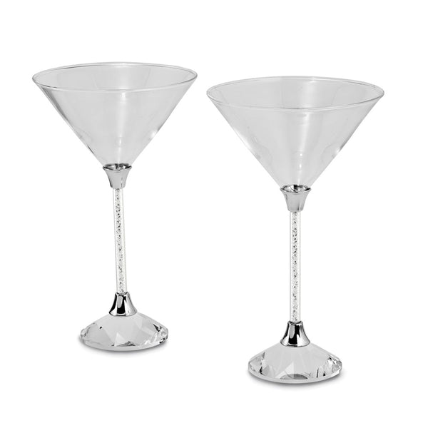 Luxury Giftware Set of 2 Martini Glasses with Micro Crystal-filled Stems