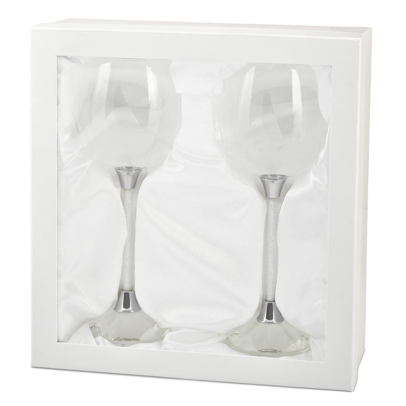 Luxury Giftware Set of 2 Wine Glasses with Micro Crystal-filled Stems