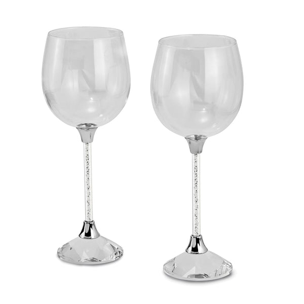 Luxury Giftware Set of 2 Wine Glasses with Micro Crystal-filled Stems