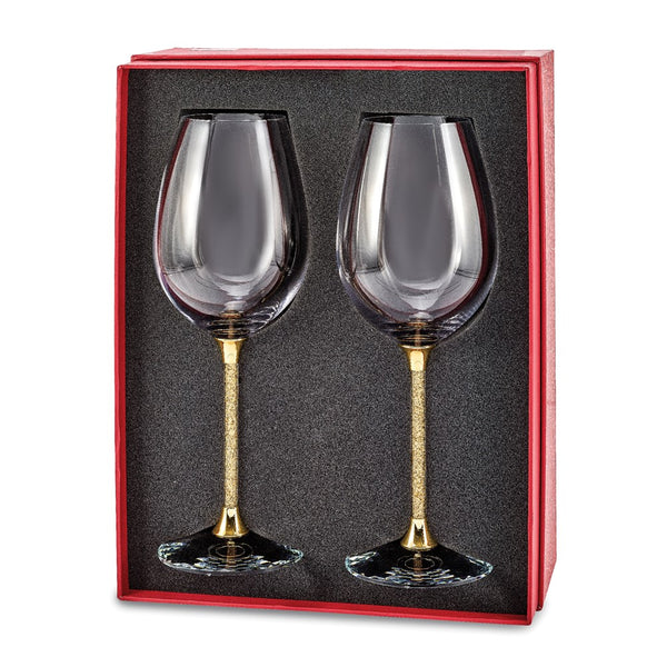 Luxury Giftware Set of 2 Wine Glasses with 24k Gold Flake Filled Stems with Gift Bag