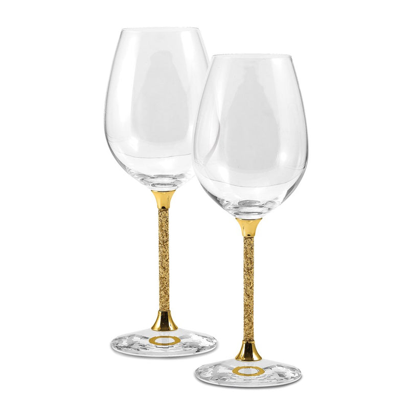 Luxury Giftware Set of 2 Wine Glasses with 24k Gold Flake Filled Stems with Gift Bag
