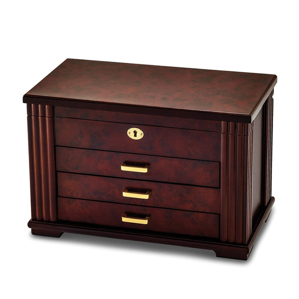 Matte Rosewood Burlwood Finish Locking Jewelry Box