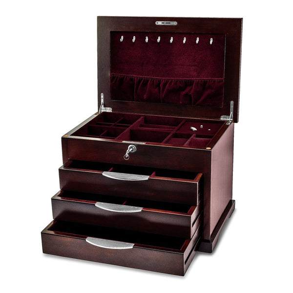 Matte Finish Ebony Veneer 3-Drawer Musical Jewelry Box