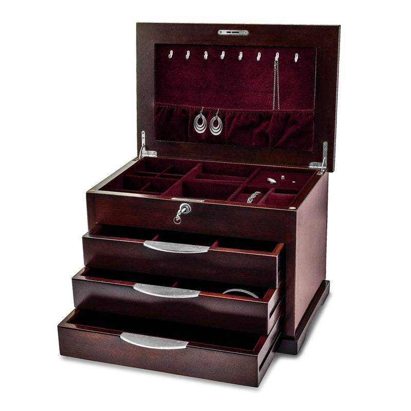 Matte Finish Ebony Veneer 3-Drawer Musical Jewelry Box