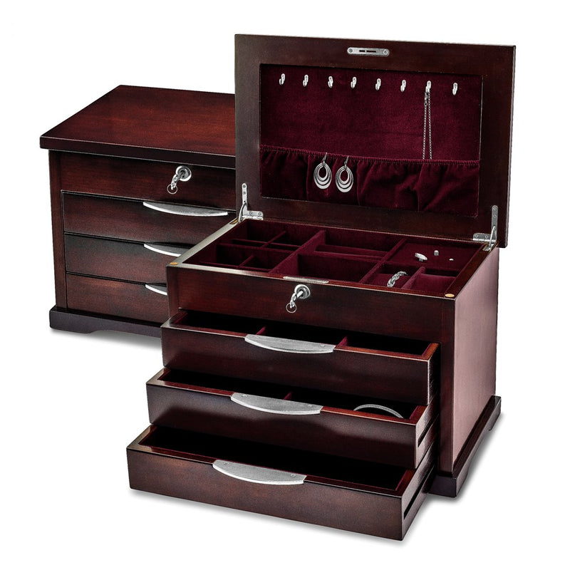 Matte Finish Ebony Veneer 3-Drawer Musical Jewelry Box