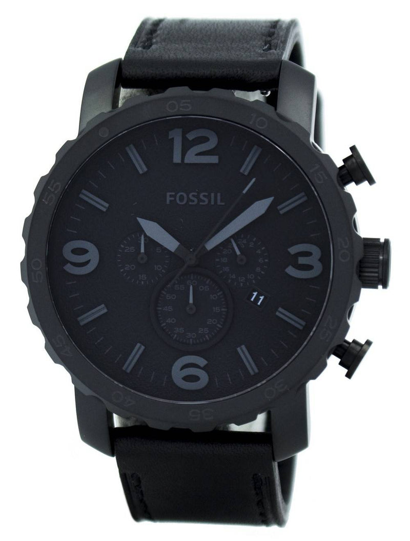 Fossil Nate Chronograph Black Ion-plated Leather JR1354 Men's Watch