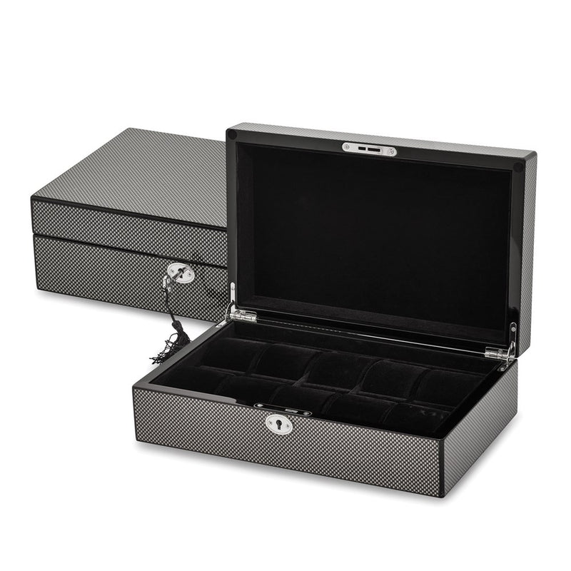 High Gloss Black Carbon Fiber Patterned 10-Watch Case