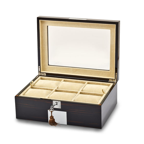 High Gloss Ebony Veneer Watch & Jewelry Box w/Lift-out Tray