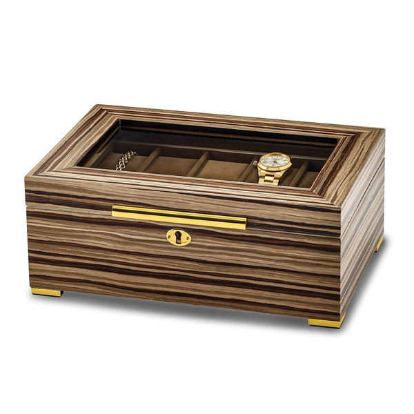 South American Vine Matte Veneer Glass Lid Locking Watch Case