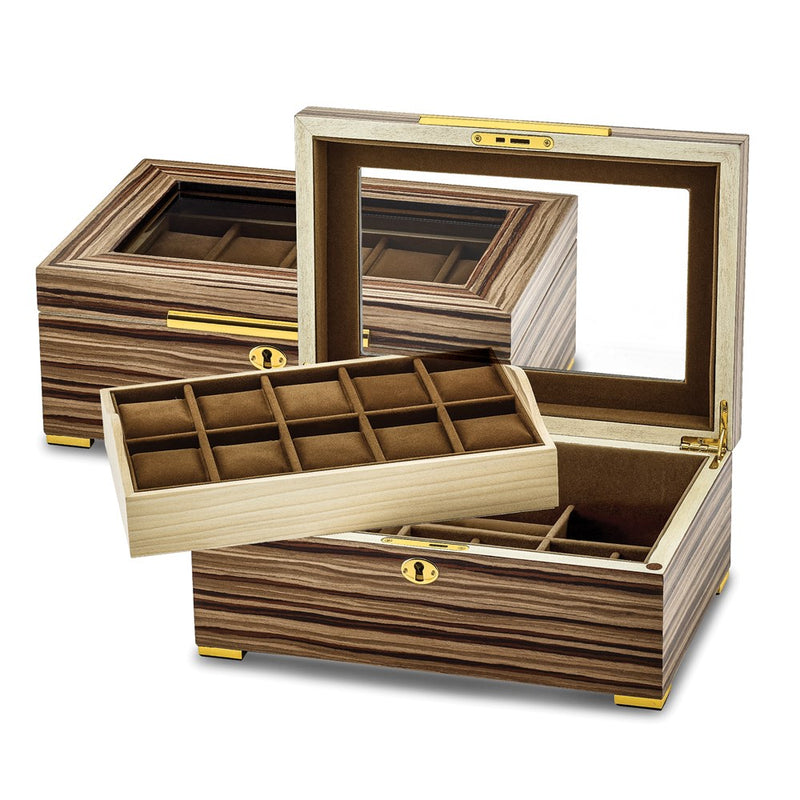 South American Vine Matte Veneer Glass Lid Locking Watch Case