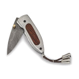 Luxury Giftware Damascus Steel 256 Layer Folding Blade Tali Wood Inlay Steel Handle Knife with Leather Sheath and Wooden Gift Box