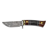 Luxury Giftware Damascus Steel 256 Layer Fixed Blade Tali Wood and Buffalo Horn Handle Knife with Leather Sheath and Gift Box
