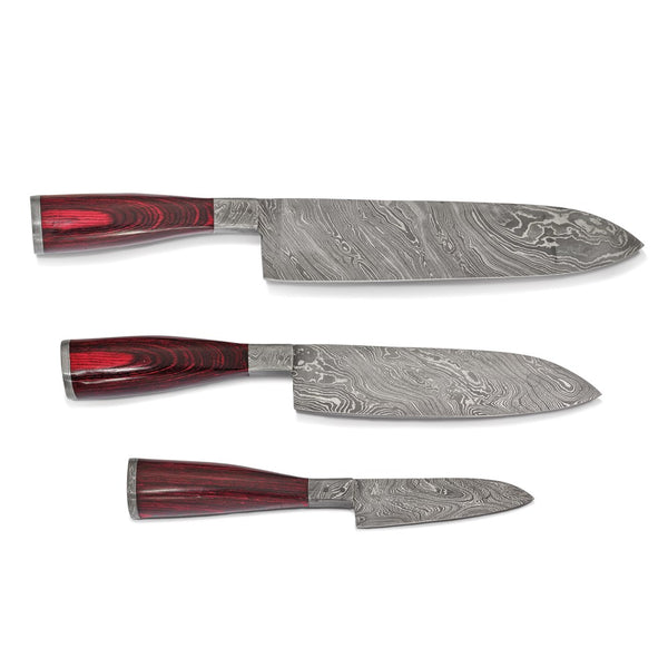 Luxury Knives Set of 3 Damascus Steel 256 Layer Pakka Wood Handle Chef Knives
