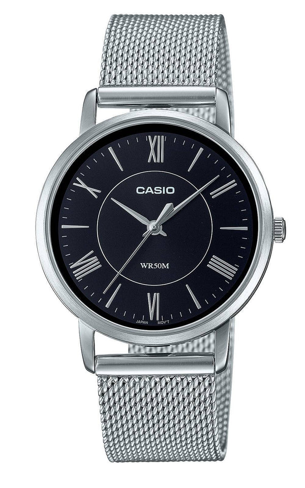 Casio Enticer Stainless Steel Mesh Black Dial Quartz LTP-B110M-1AV LTPB110M-1 Women's Watch