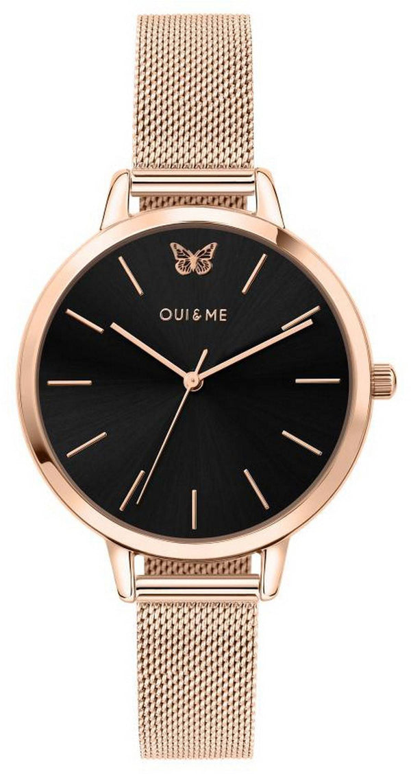 Oui & Me Amourette Black Dial Rose Gold Tone Stainless Steel Quartz ME010015 Women's Watch