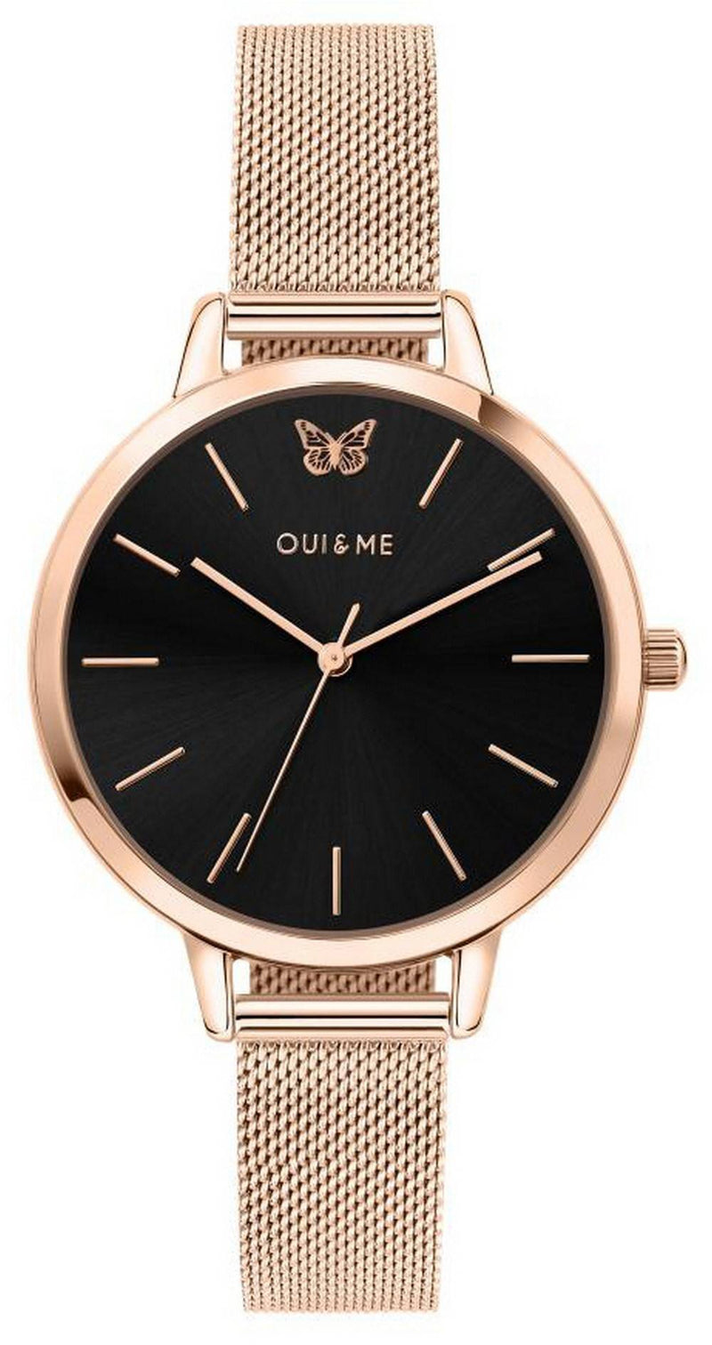 Oui & Me Amourette Black Dial Rose Gold Tone Stainless Steel Quartz ME010015 Women's Watch