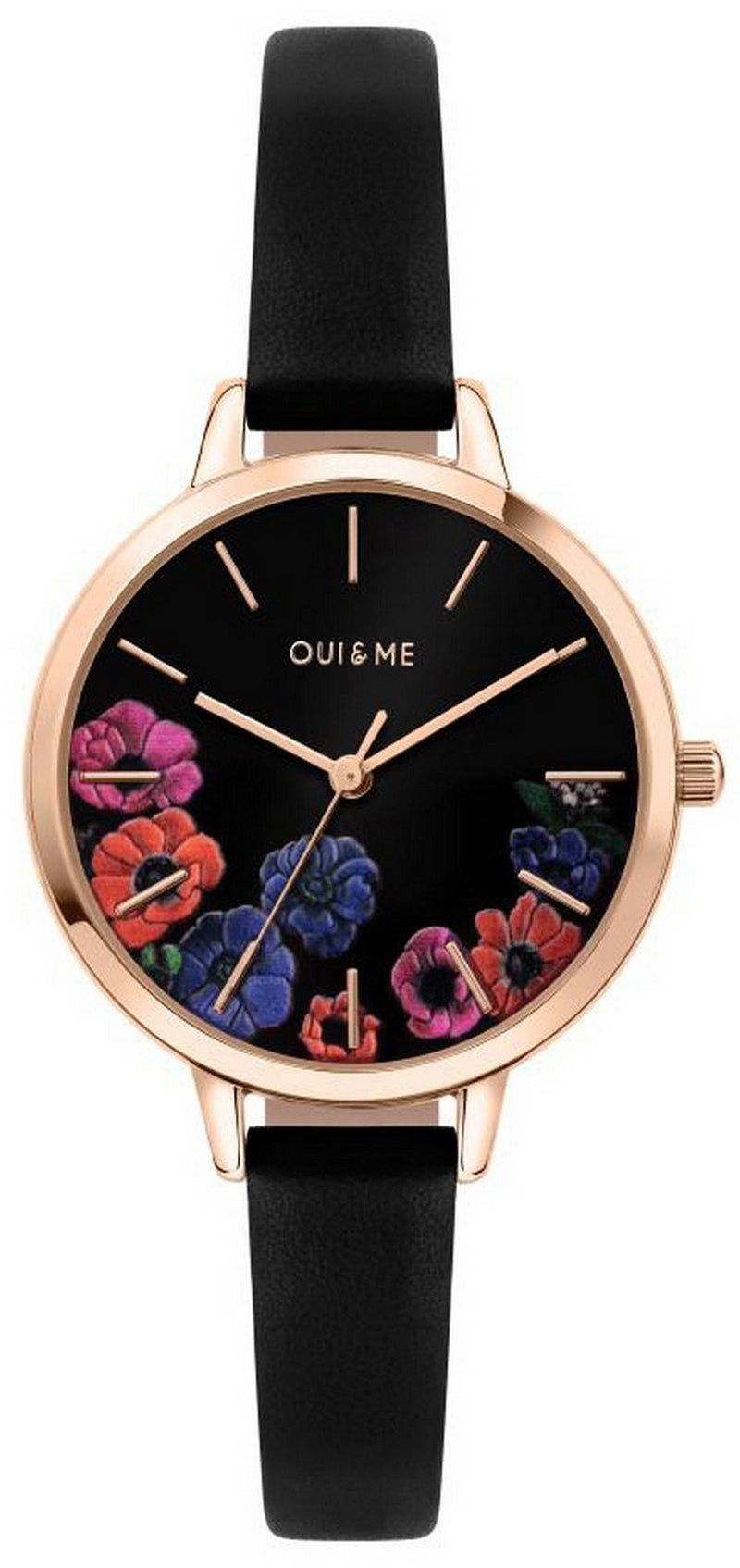 Oui  Me Petite Fleurette Black Dial Leather Strap Quartz ME010059 Women's Watch