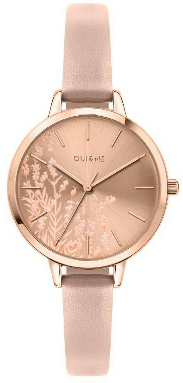 Oui  Me Petite Fleurette Rose Gold Sunray Dial Leather Strap Quartz ME010064 Women's Watch